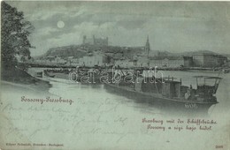 * T2/T3 1899 Pozsony, Pressburg, Bratislava; Régi Hajóhíd, Uszályok Vár, Este / Castle At Night, Pontoon Bridge, Barges  - Unclassified