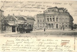 T2/T3 1903 Pozsony, Pressburg, Bratislava; Városi Színház, Villamos Stollwerck Csokoládé Reklámmal. 'Bediene Dich Allein - Sin Clasificación