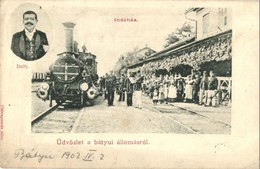 T2/T3 1902 Bátyú, Batyovo, Batiovo; Indóház, Vasútállomás, Gőzmozdony, Vasutasok, Dolfy. Kiadja Mezei Mór / Bahnhof / Ra - Unclassified