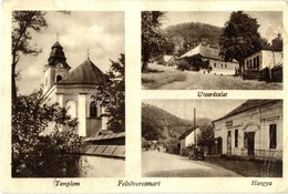 T3 Felsőveresmart, Velika Kopanya; Templom, Utcakép, Hangya Szövetkezet üzlete, Automobil / Church, Street View, Coopera - Ohne Zuordnung