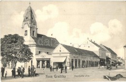 ** T2 Újgradiska, Nova Gradiska; Zagrebacka Ulica / Zágráb Utca, M. Bauer, Emanuel Wachsler, Nikola Vilic üzlete, Kerékp - Ohne Zuordnung