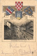 T2/T3 1900 Zagreb, Zágráb; Mesnicka Ulica / Street View. Coat Of Arms. Emb. Litho. Rob. Ferd. Auera (EK) - Unclassified