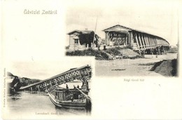 ** T2/T3 Zenta, Senta; Régi Tiszai Híd, Leszakadt Tiszai Híd. Kiadja Fekete Sándor / Collapsed Tisza River Bridge (r) - Non Classificati