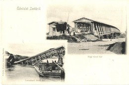 ** T2/T3 Zenta, Senta; Régi Tiszai Híd, Leszakadt Tiszai Híd. Kiadja Fekete Sándor / Collapsed Tisza River Bridge (r) - Sin Clasificación