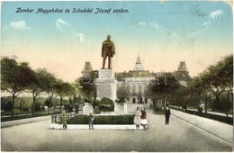 ** T3 Zombor, Sombor; Megyeháza és Schweidel József Szobor / County Hall, Statue (kopott Sarok / Worn Corner) - Non Classificati