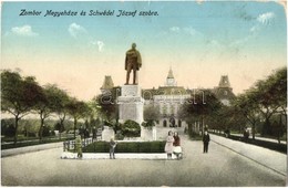 ** T3 Zombor, Sombor; Megyeháza és Schweidel József Szobor / County Hall, Statue (kopott Sarok / Worn Corner) - Ohne Zuordnung