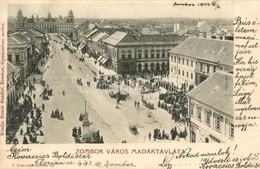 T2 1902 Zombor, Sombor; Látkép, Piaci árusok, üzletek. Kiadja Bruck Sándor / General View, Market Vendors, Shops - Unclassified