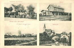 T2 Bernartice, Barzdorf; Restauration Zum Bahnhof, Bahnhof, G. Elsner's Holzstoff-Fabrik, Kirchenplatz / Restaurant, Rai - Ohne Zuordnung