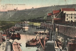 * T2/T3 1914 Würzburg, Winterhafen / Winter Harbor, Port, Quay, Wharf, Steamship, Barg. Reinicke & Rubin (kis Szakadás / - Unclassified