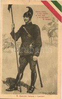 ** T2 R. Esercito Italiano - Lancieri / WWI Italian Military Art Postcard, Lancer. Italian Flag Decoration, Artist Signe - Sin Clasificación