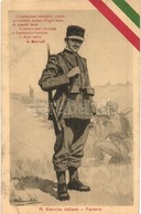 ** T2/T3 R. Esercito Italiano - Fanteria / WWI Italian Military Infantry Art Postcard, Italian Flag Decoration, Artist S - Sin Clasificación