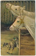 * T2/T3 Horses With Dogs. Decorated Eyes. Emb. Litho  (Rb) - Unclassified