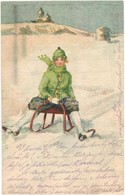 * T2/T3 Sledding Lady, Bobsled, Winter Sport Art Postcard (EK) - Non Classés