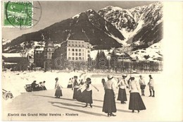 T1/T2 1911 Klosters, Eisrink Des Grand Hotel Vereina / Ice Rink With Ice Skating People, Winter Sport - Ohne Zuordnung