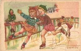 * T2/T3 Bonne Anné / New Year Greeting Card With Children Ice Skating (EK) - Unclassified