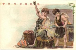 ** T1/T2 Love Greeting Art Postcard With Blacksmith Angels. A. Sockl Wien Litho - Non Classificati