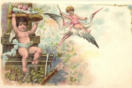 ** T1/T2 Angels With Stork. A. Sockl Wien Floral, Litho - Non Classificati