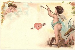 ** T1/T2 Angels With Cupid. A. Sockl Wien Floral, Litho - Unclassified