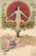 ** T2/T3 1900 Boldog Újévet! / Gently Erotic Nude Lady, New Year Greeting Art Nouveau Postcard, Litho S: J. V. Kulas - Non Classificati