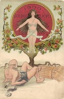 ** T2/T3 1900 Boldog Újévet! / Gently Erotic Nude Lady, New Year Greeting Art Nouveau Postcard, Litho S: J. V. Kulas - Sin Clasificación