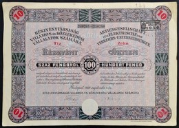 Budapest 1929. 'Részvénytársaság Villamos és Közlekedési Vállalatok Számára' Tíz Részvénye 100P-ről, Szelvényekkel, Bély - Sin Clasificación