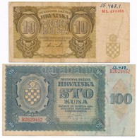 Független Horvát Állam 1941. 10K + 100K T:III 
Independent State Of Croatia 1941. 10 Kuna + 100 Kuna C:XF - Ohne Zuordnung