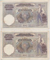 Szerbia / Német Megszállás 1941. 100D (4x) Jugoszláv Bankjegyre Nyomva T:III 
Serbia / German Occupation 1941. 100 Dinar - Non Classés
