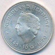 Hollandia 1970. 10G Ag 'Julianna' T:1- 
Netherlands 1970. 10 Gulden Ag 'Juliana' C:AU 
Krause KM#195 - Sin Clasificación