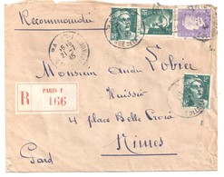 PARIS 1 Lettre Recommandée 2°Ech 2F Gandon Vert 1F Dulac Lilas Yv 713 689 Ob 21 7 1945 Etiquette Reco - Cartas & Documentos