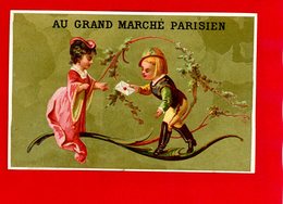 Au Grand Marché Parisien, Jolie Chromo Dorée Lith. Bognard, Couple D'amoureux - Sonstige & Ohne Zuordnung