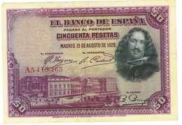 SPAGNA - 50 PESETAS - QUALITA' B - ANNO 1928 SERIALE  A 5413465 - WYSIWYG - 50 Pesetas