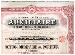 Action Ancienne - Compagnie Générale Auxiliaire D'Entreprises Electriques - Titre De1909 - N°35892 - Electricidad & Gas