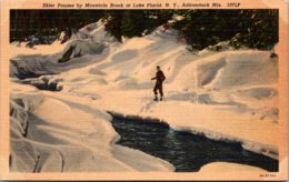 New York Adirondacks Lake Placid Skier Pausing By Mountain Brook 1951 Curteich - Adirondack