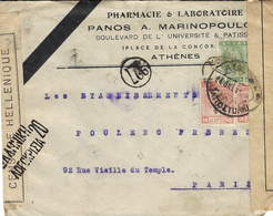 1918- Lettre  De Grece Pour Paris - Censure Hellenique N° 20 + Censure Française 310 - Storia Postale