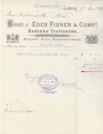 Royaume Uni Facture Illustrée 17/4/1882 EDEN FISHER Engravers & Printers LONDON - Reino Unido