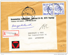 1977 Aangetekend Verpakkingsfragment "VANSEVENANT" Van Poperinge Naar Antwerpen COB 1587(paar) Zie Scan(s) - 1970-1980 Elström