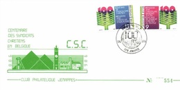 111-05 2238 2239  FDC N° 554 Syndicat CSC 100 Ans Syndicalisme Chrétien 13-12-1986 7310 Jemappes 3€ - 1991-2000