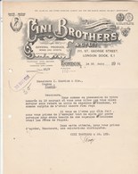 Royaume Uni Facture Lettre Illustrée 26/3/1931 CINI BROTHERS Wines & Spirits  LONDON - Royaume-Uni
