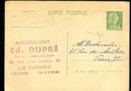 France 1955-1961 - EP 1010 CP1 Du Havre (76) à Paris (75) - Standard Covers & Stamped On Demand (before 1995)