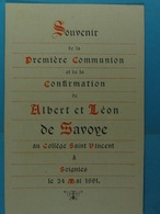 Souvenir De La Première Communion De Albert Et Léon De Savoye Soignies 1891 - Devotion Images