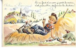 Carte Illustrateur = JANSER Petit Garçon Alcool Femmes Chien Village Ed SUPER LUXE PARIS - Janser