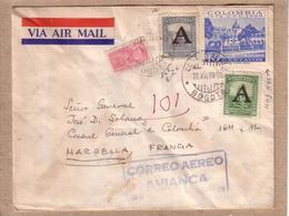 COLOMBIE - LETTRE  PAR AVION , AU DEPART DE BOGOTA , POUR LE CONSUL GENERAL DE COLOMBIE A MARSEILLE , 1950 - Colombia