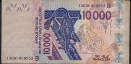 W.A.S. BENIN  P218Bm 10.000 FRANCS (20)13   AVF 4 P.h. - Benin