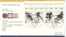 GERMANY Olympic Cover With Olympic Stamps And Handcancel For The Flight Of The German Team To Sapporo - Winter 1972: Sapporo