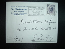 LETTRE TP RAINIER III 0,30 OBL.MEC.30-10 1968 MONTE CARLO CONGRES AGENCES DE VOYAGES + GRANDE PARFUMERIE J. FELLMANN - Brieven En Documenten