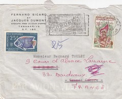 LETTRE COVER. MADAGASCAR. COMORES. 1969. TAMATAVE POUR MARONI REDIRIGEE FRANCE ET TAXE 25 PAR LE N° 48 DES COMORES - Cartas & Documentos