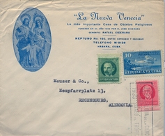 1938 CUBA , SOBRE CIRCULADO , HABANA - REGENSBURG , " LA NUEVA VENECIA " , LLEGADA AL DORSO - Storia Postale