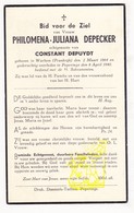 DP Pieuse - Philomena Depecker ° Warhem FR Nord 1864 † Poperinge BE 1940 X Constant DePuydt - Andachtsbilder