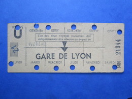 *ANCIEN TICKET Carte RATP Métro Hebdomadaire De Travail - Station Gare De LYON - PARIS - - Europa