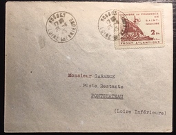 France Lettre Poche De Saint Nazaire Chambre De Commerce 2fr Obl Pour Pontchateau Signé Calves - Guerre (timbres De)